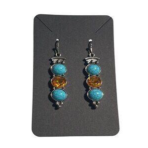 Dangle Earrings Blue Yellow Crystal Elegant Design Lightweight Jewelry Gift Mom